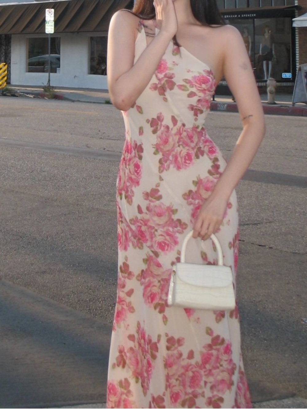 Floral Slip Midi Dress in Beige and Pink